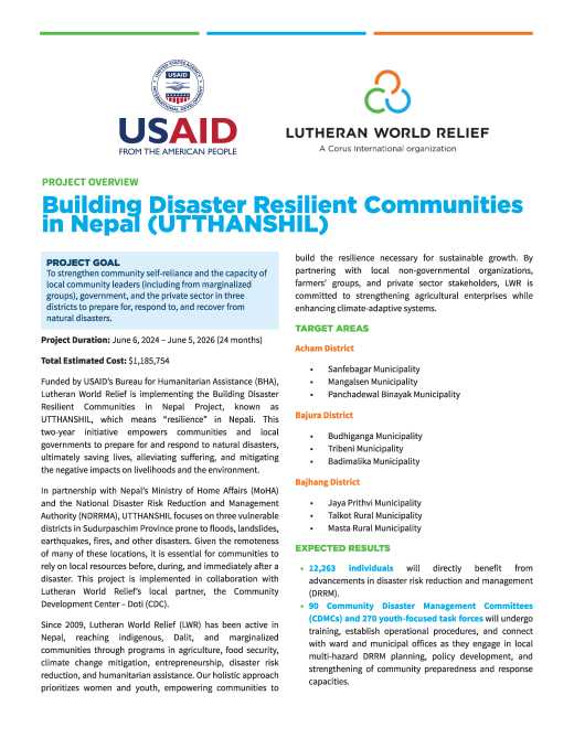 Building Disaster Resilient Communities in Nepal (UTTHANSHIL) 